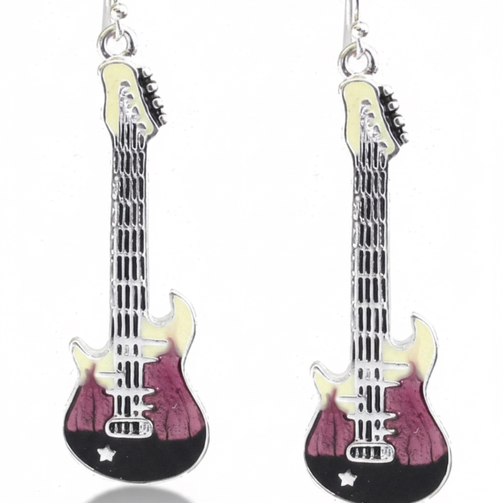 Womens‎ Silver Electric Guitar Fashion Earrings